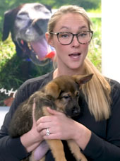Kylie Kelce holding a German Shepherd puppy