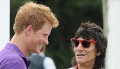 Prince Harry & “evil goblin king” Ron Wood chill out at a polo match
