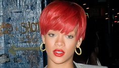 Rihanna is growing out her mushroom cap hair into a shaggy bob