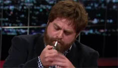 Zach Galifianakis lights up a joint on the Bill Maher show