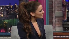 Eva Longoria flashes her boobs & butt on Letterman to promote her cookbook