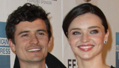 Miranda Kerr’s amazing cleavage outshines Orlando Bloom at his own premiere