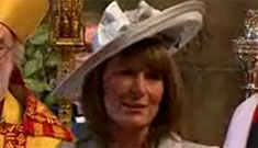 Carole Middleton in pale blue Catherine Walker, Princess Diana’s favorite designer