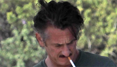 Sean Penn pumps gas with a ciggie, is still pissing off the British
