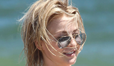 Julianne Hough shows off her bikini body on the beach with her dogs