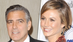 George Clooney brings Lhuillier-clad Stacy Keibler to LA charity event