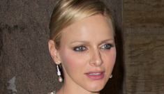 Princess Charlene in an ivory halter gown in NYC: gorgeous or washed out?