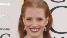 Jessica Chastain in seafoam Calvin Klein: tragic,   unflattering or not so bad?
