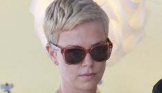 Charlize Theron’s casual jeans & zebra sweater in   WeHo: gorgeous & simple?