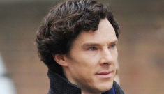 Benedict Cumberbatch & his cheekbones resume filming ‘Sherlock’ in London