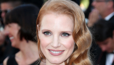 Jessica Chastain wears Versace & a famous sapphire in Cannes: gorgeous?