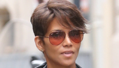 Halle Berry shows off her large baby bump & new hair style in Paris with Olivier