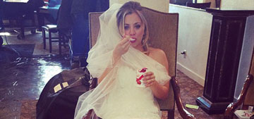 “Kaley Cuoco posts photo of herself in a wedding dress,       it’s not real” links