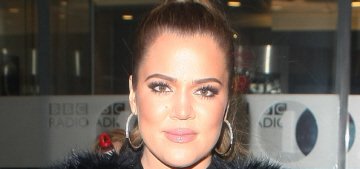 Khloe Kardashian wears leather, sheer top & feathers to a morning interview: awful?