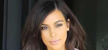Kim Kardashian in a pale pink jumpsuit in LA: Easter egg fug or sort of cute?