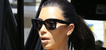 Kim Kardashian steps out in a leather skirt & sheer blouse: terrible & unflattering?