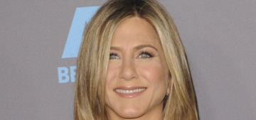 Jennifer Aniston in a muddy Gucci pantsuit at the Critics Choice: cute or nah?