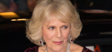 Duchess Camilla in plum velvet & blinged-out jewelry: fabulous or frumpy?