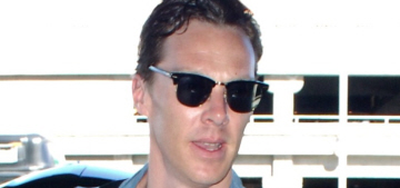 Benedict Cumberbatch shows off his honeymoon tan as he heads home