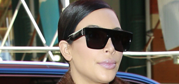 Kim Kardashian’s maternity street style: miniskirt, Pink Floyd t-shirt & a fur coat?
