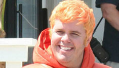 Perez Hilton challenges Gummi Bear to running and eating contest