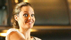 Angelina Jolie making funny faces on set, is probably not pregnant