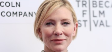 Cate Blanchett in Valentino at the Tribeca ‘Manifesto’ premiere: sack-fugness?