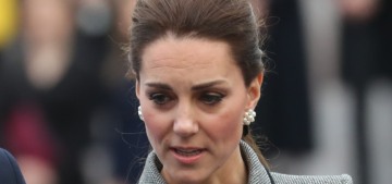 Duchess Kate wears a grey Catherine Walker coat to somber LCFC tribute