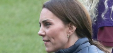 Duchess Kate changed into a puffy Barbour jacket to play soccer with kids