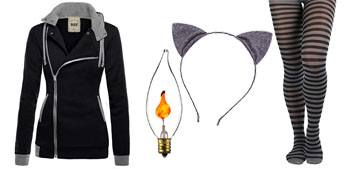 Halloween stuff including striped tights, flickering lights and a pumpkin jersey