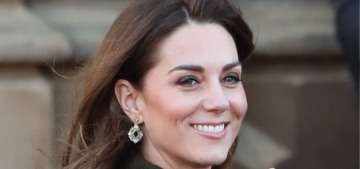 Duchess Kate steps out in a green McQueen coat for a day trip to Bradford