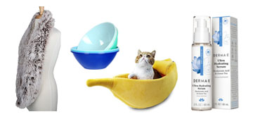 A hydrating serum, a pet bed and a set of bowls for mixing and snacking