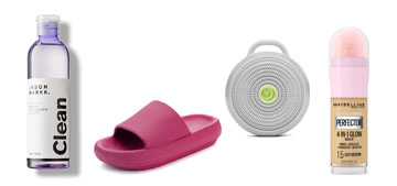 A handheld personal fan, comfy slippers and a foaming shoe cleaner