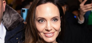 Angelina Jolie swarmed by fans & paparazzi at the Guerlain boutique in Paris