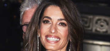 Amal Clooney wore a white Versace gown to her foundation’s Albie Awards