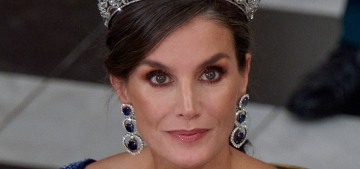 Queen Letizia blinged out in diamonds & sapphires for the state dinner in Denmark