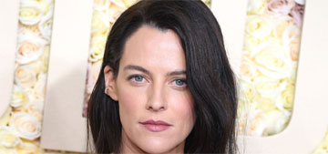 Riley Keough with dark hair in Chanel at the Globes: would be better without the overlay?