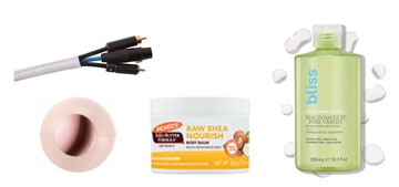 A shea butter cream, an undereye concealer and easy cable management