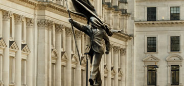 Banksy confirms London statue of a man being blinded by a flag is his work
