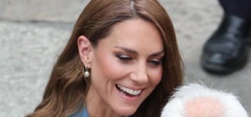 Princess Kate wore a blue Edeline Lee pantsuit for her arrival in Reggio Emilia, Italy