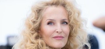 Gillian Anderson wore big, bouncy curls & two Miu Miu looks in Cannes