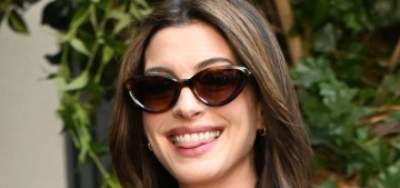 Anne Hathaway wore maternity harem pants from Ashlyn for promo in NYC