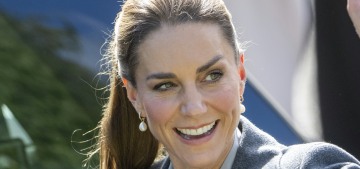 Princess Kate wore Jigsaw & a jaunty ponytail to visit the West Sussex minibus